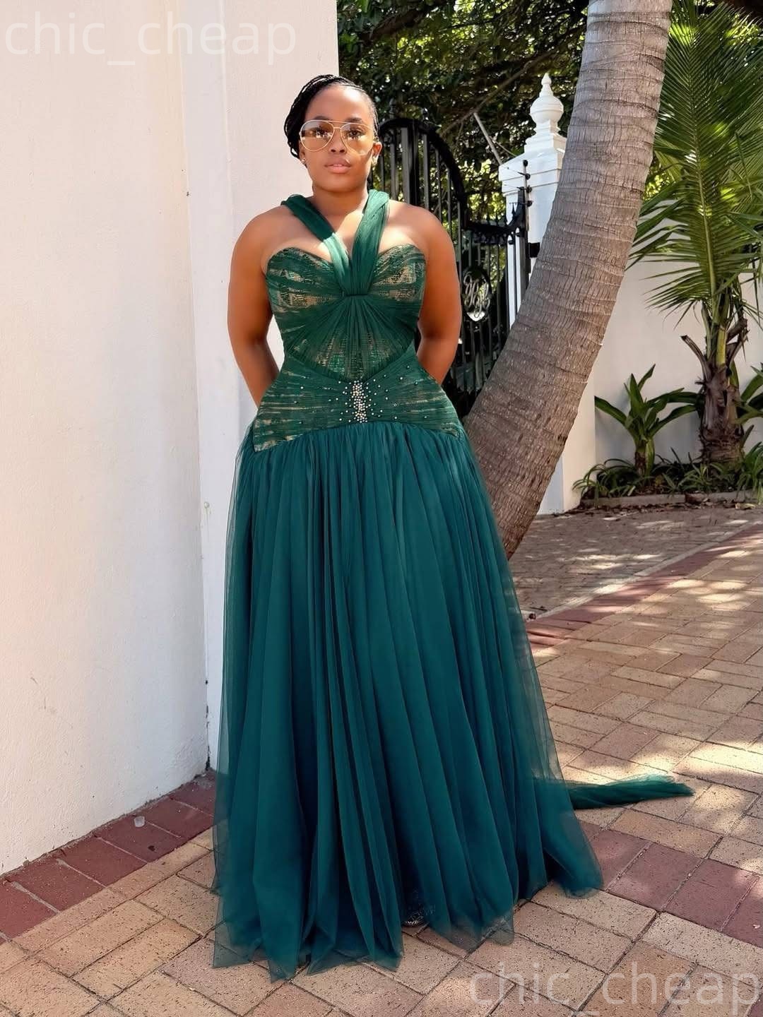 2026 Hunter Green A-line Summer Beach Party Dress Spaghetti Printed Beaded Tulle Long Gowns Birthday Formal Cocktail Casual Dresses For Dinner Club We - view 6