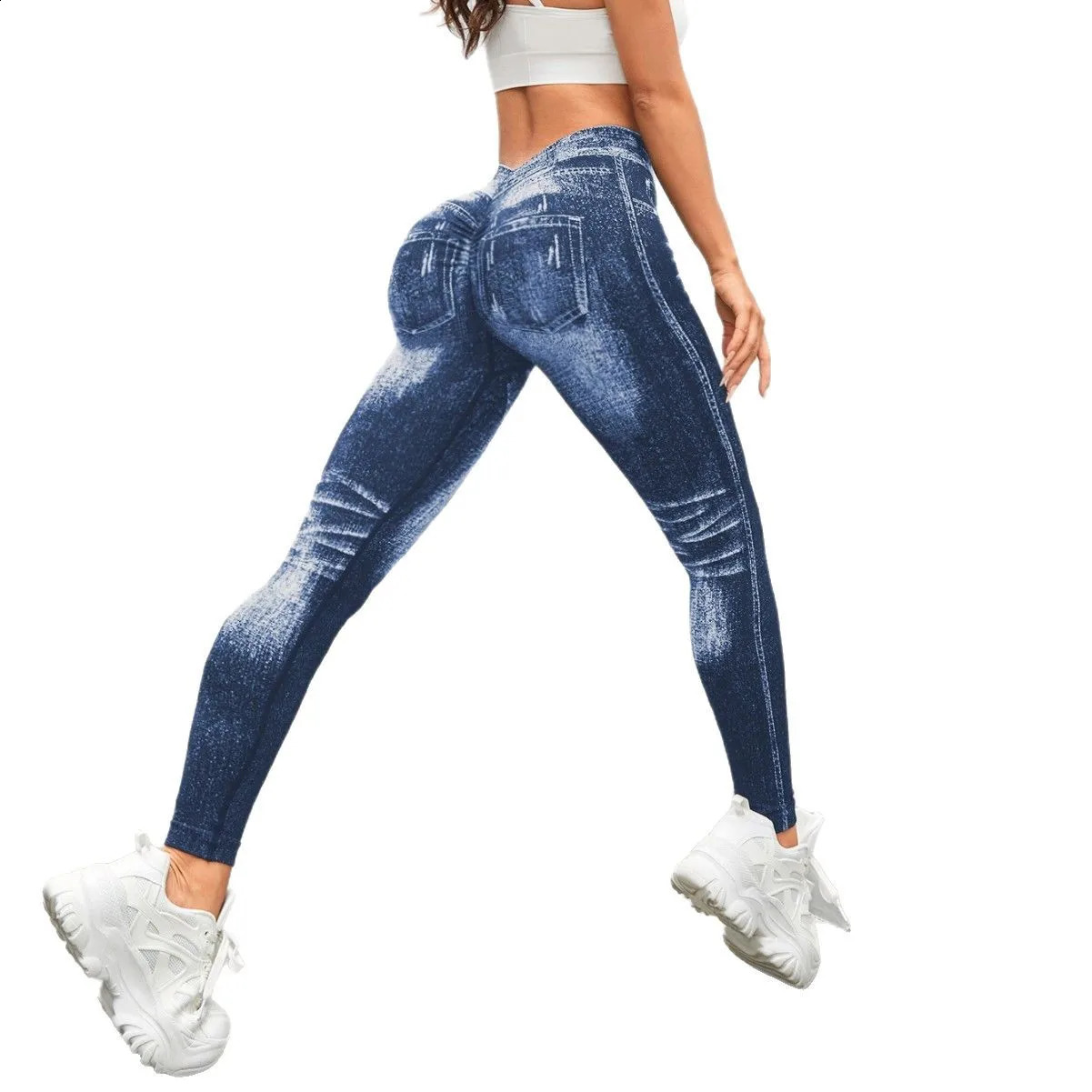 Women Sport Yoga Leggings Faux Jeans Skinny Tight Seamless Fitness Outerdoor Pants 260626 - view 4
