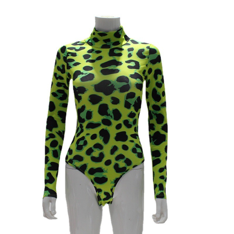 Womens Long Sleeve Bodysuit Womens Leopard Print High Neck Sheer Mesh Celebrity Street Slim Fit Hot Girl Outfit For Women Daily Hip Hop Trend Outfits - view 6