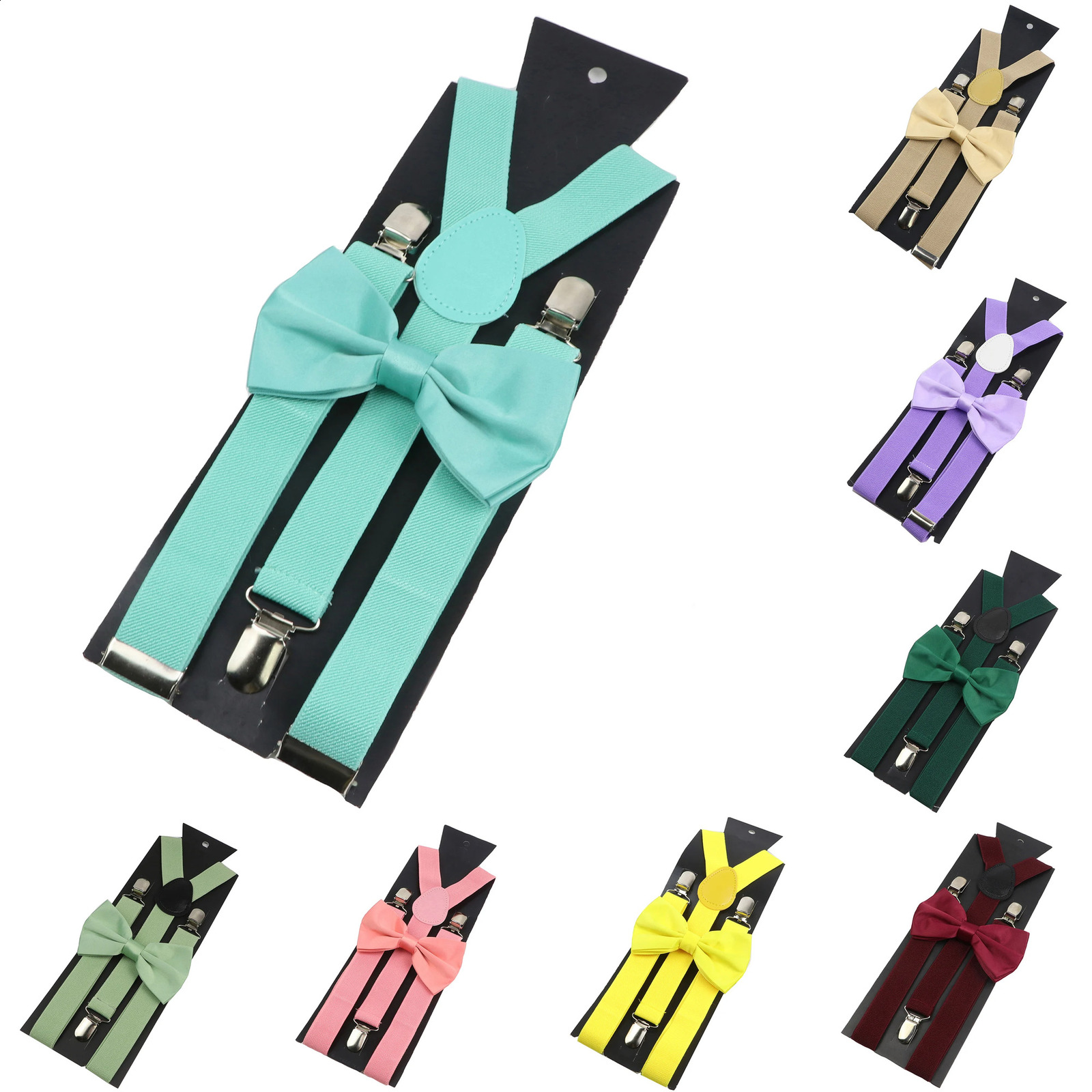 Elastic Leather Suspenders Bowtie Set Braces Men Women Sage Green Adjustable Braces Straps For Wedding Y-Back Shirt Accessories 260626