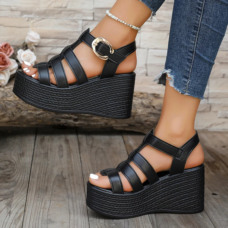 Roman Style Womens Wedge Heel Sandals Thick Bottom Buckle Strap Gladiator Woman Summer White Chunky Platform Sandalias 260626 - view 5