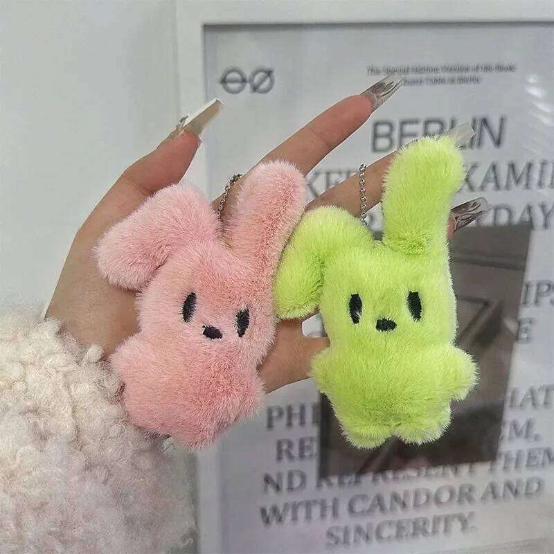 Kawaii Cartoon Keychain New Cute Green Pink Plush Soft Rabbit Doll Keys Chains Funny Lovely Animals Backpack Bag Pendants 26Y0626 - view 6