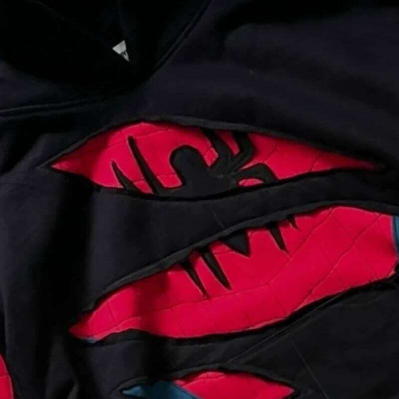 Mens Hoodie American Retro Spider Patchwork Zip Up Sweatshirt Harajuku Unisex Oversized Loose Fit Gothic Y2K Streetwear Fashion W260626 - view 7