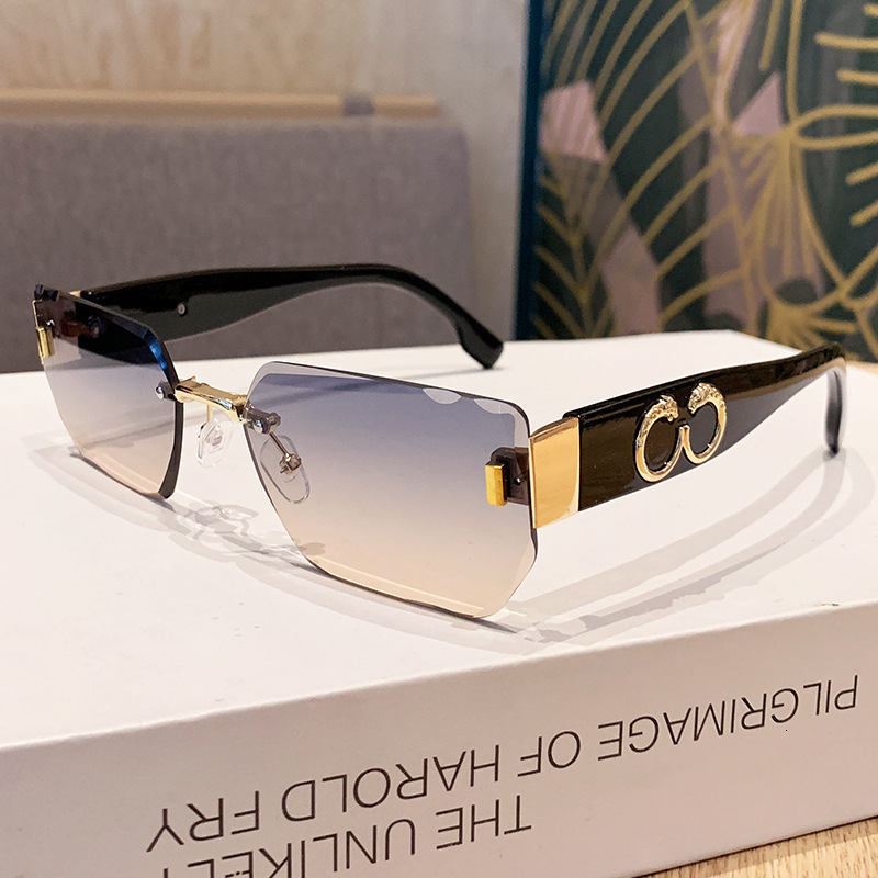 2026 Designer's New Square Frameless Sunglasses For Men's Models Fashion Show High End Leopard Head Glasses Anti UV Sunshade Sunglasses Pers - view 6