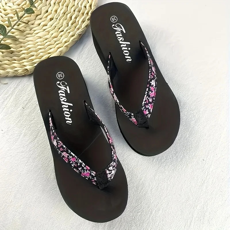 1pc Womens Flower Pattern Fashion Flip Flops Non-slip Lightweight Beach Platform Slippers Womens Footwear Breathable Open Toe 260624 - view 4