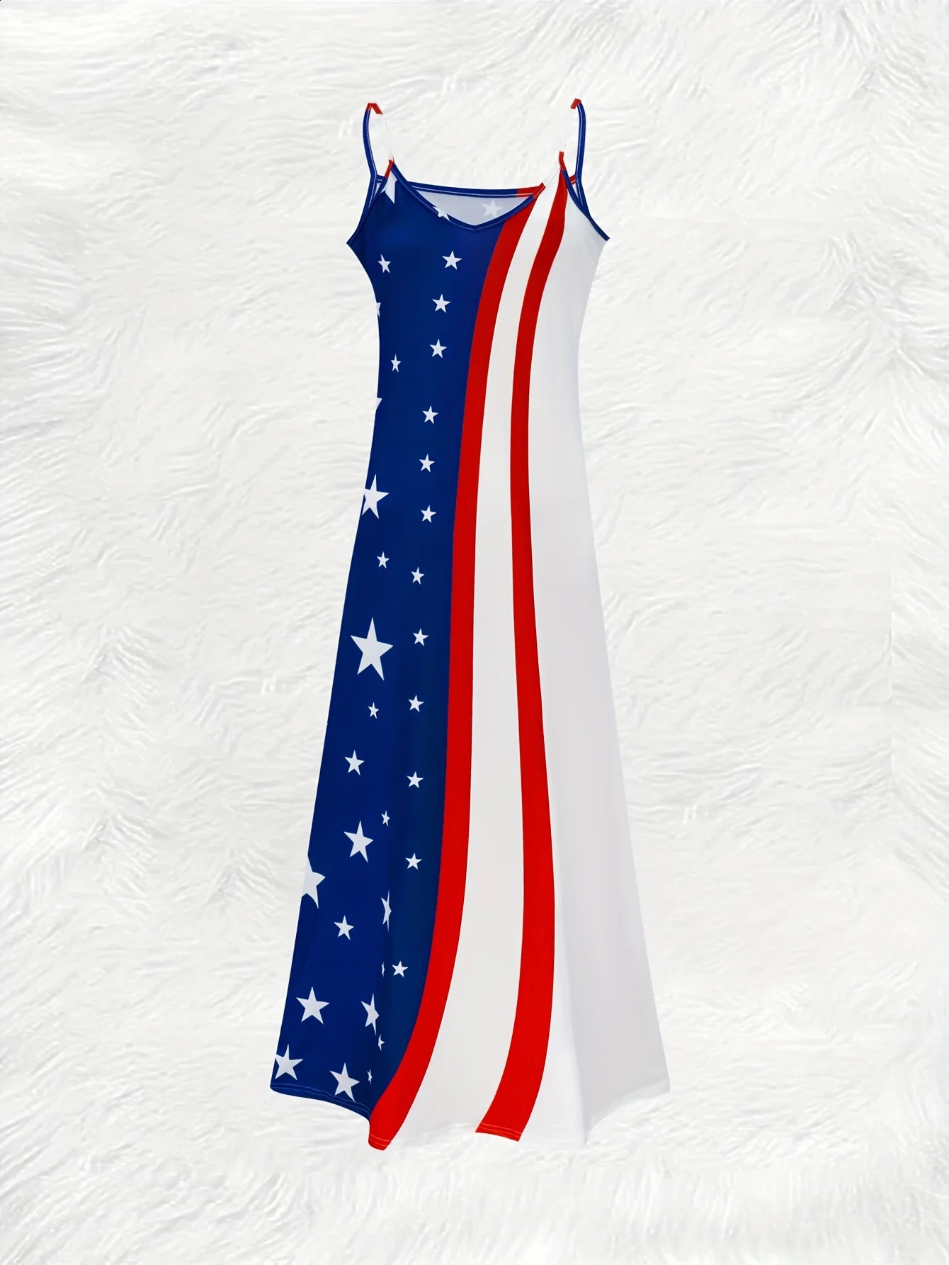 Women Long Sleeve Casual Dress with American Flag Stars Pattern Vacation Style V Neck A Line for Spring Autumn 260625 - view 4