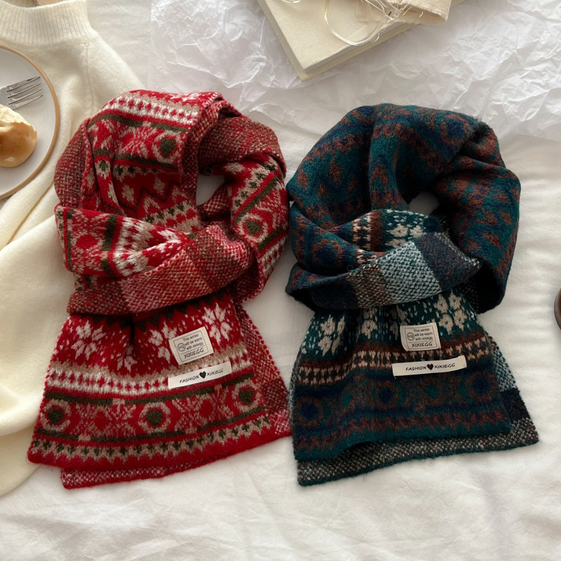 J0145 Double-strand thickened polka dot knit shawl with large tassel design, soft and warm for autumn and winter. - view 4