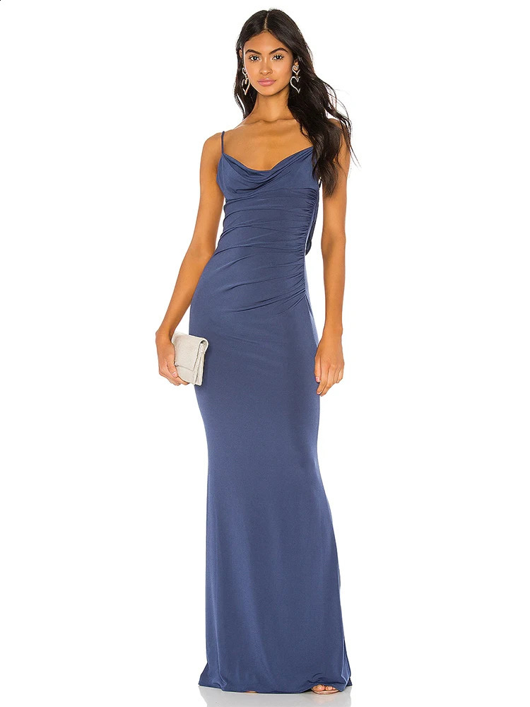 Women Open Back Lace Maxi Dress Elegant Cowl Neck Ruched Waist Mermaid Long Gown Wedding Bridesmai 260625
