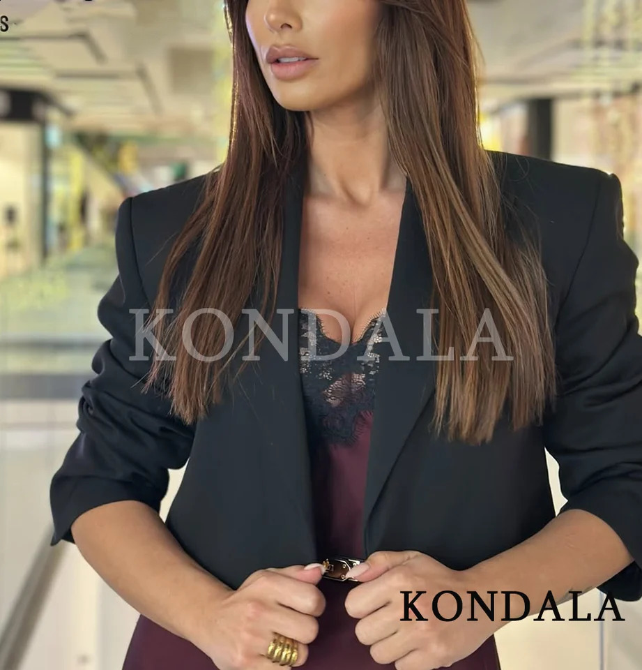 KONDALA Elegant Commute Short Blazer Women Dinner Chic Black Lapel Suit 2026 Spring Trendy High Street Office Lady 260625 - view 4