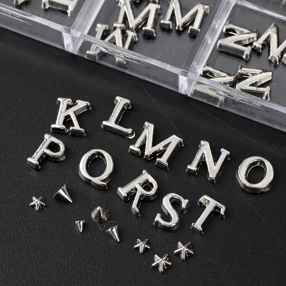 Sparkling letter bead Nail Charm - Slivery Alloy Alphabet Number Nail Art Accessories for Women Y2K Sparkling Rhinestone Charm 260623 - view 4