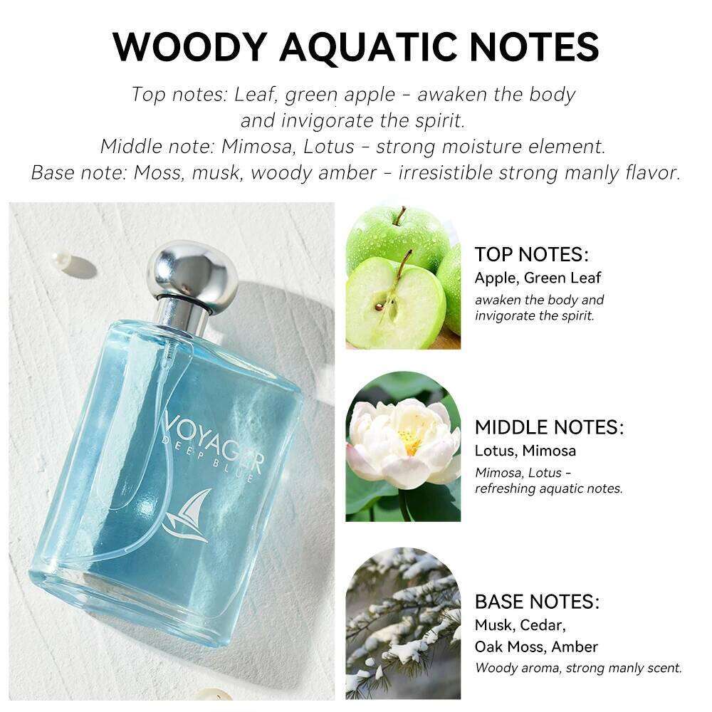 100ML 3.4FL.OZ Voyager Long Lasting Perfume Hombre, Woody Aquatic Eau de Parfum for Men, Musk Cedar Cologne Men Fragrance Spray 26L0626 - view 3