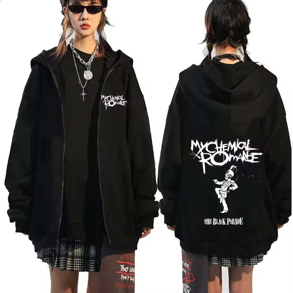 My Chemical Romance Letter Print Zip Up Jacket Hoodies Women Casual Gothic Retro Clothing Vintage Oversized Sweatshirts Unisex 260626 - view 4