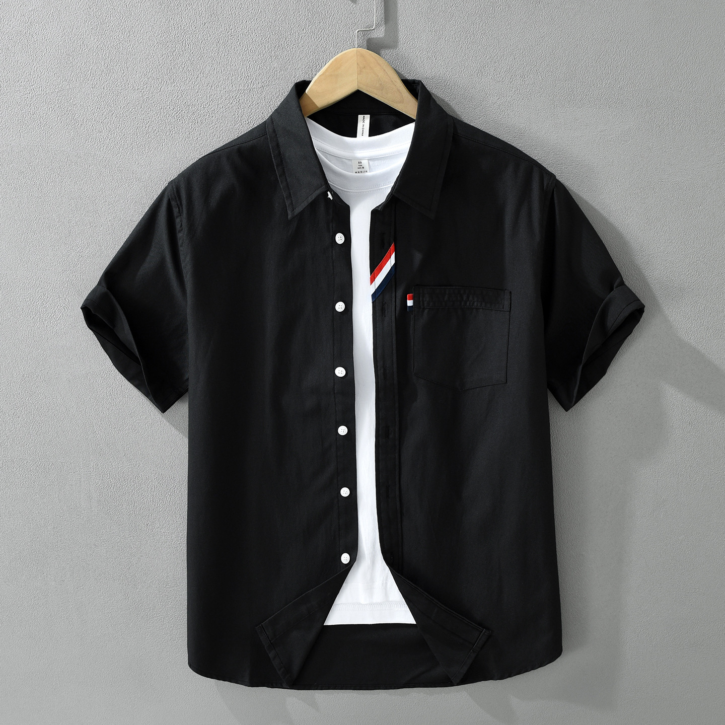 Japanese-Style Color-Blocked Thin Short-Sleeve Shirt For Men, Fashionable, Versatile, Artistic, Casual, Loose-Fitting Top