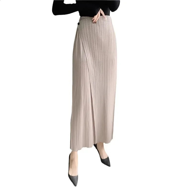 Miyake Style Women Pleated Solid Color Anklelength Pants Elastic Waist Wide Leg Straight Female Trsouser Loose Summer 260625 - view 6
