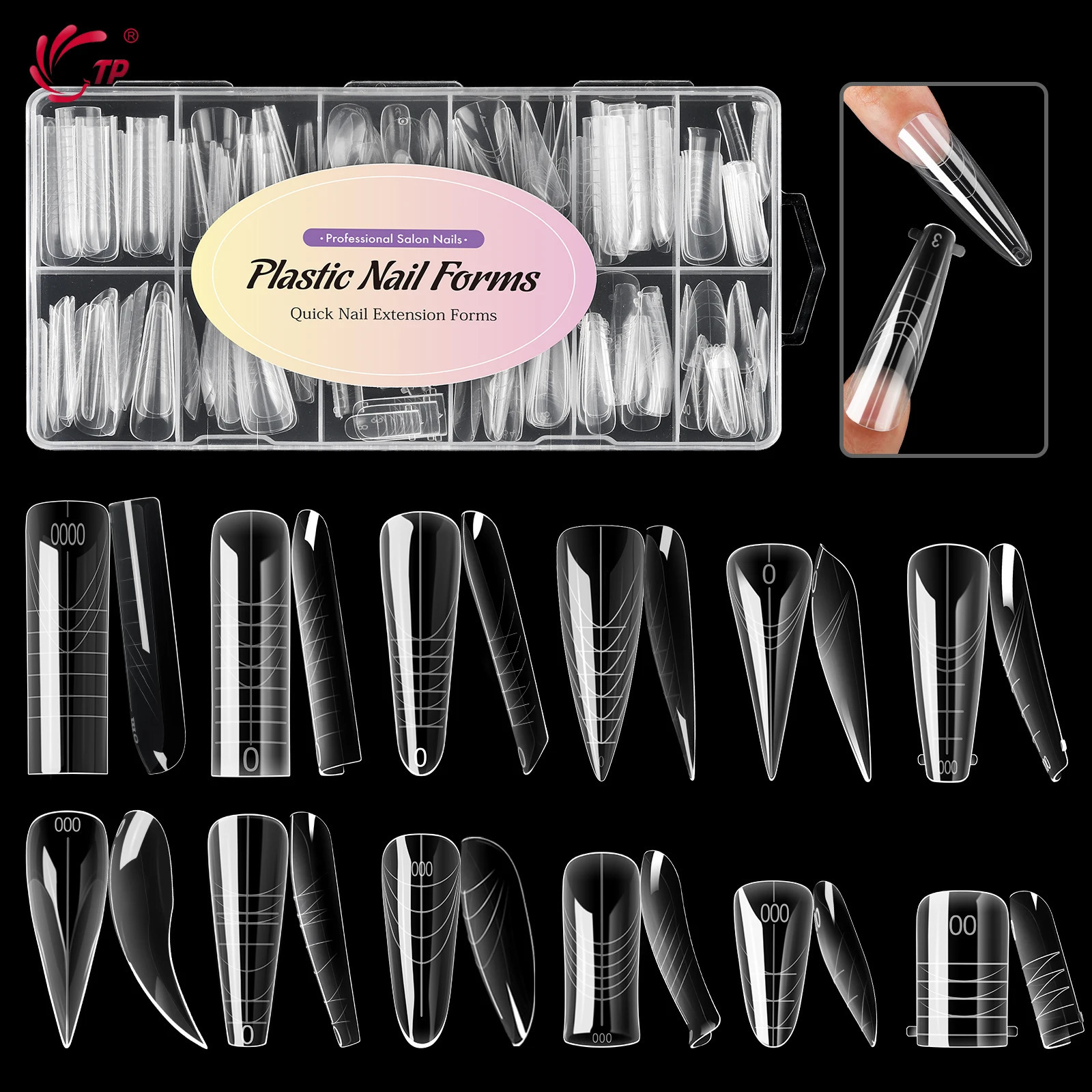 TP 168PCS Plastic Nail Forms for Manicure Full Cover Nail Tips Duet System Dual Forms Reusable Nail Extension Molds 12 Styles 260626 - view 1