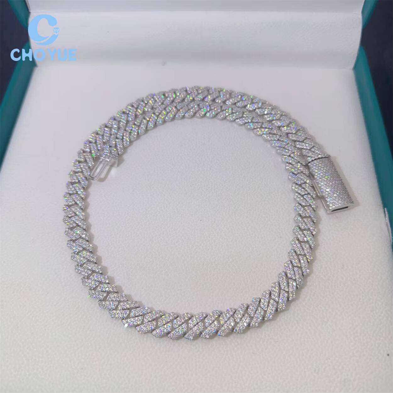 Hip Hop Style Trend 10MM Iced Out VVS Moissanite Diamond Cuban Link Chain 925 Sterling Silver Fine Jewelry Necklace
