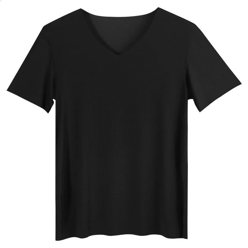 Summer ice silk mens shortsleeved solidcolor Tshirt Vneck sleeveless top base layer shirt fitted underwear 260626 - view 7