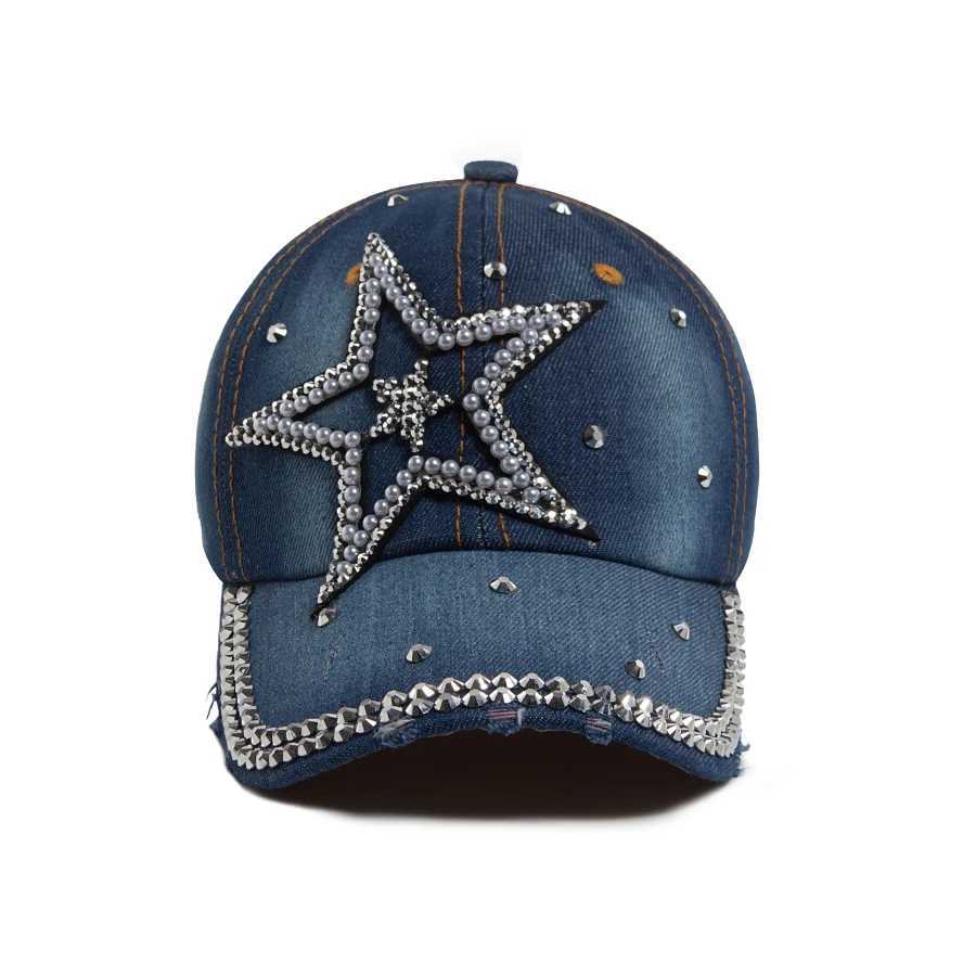 Shiny Y2K Hip Rhinestone hop Womens Baseball Fashion Pentagram Denim Cloth Hat For Female Spring Autumn Vintage SnapM260626 - view 4