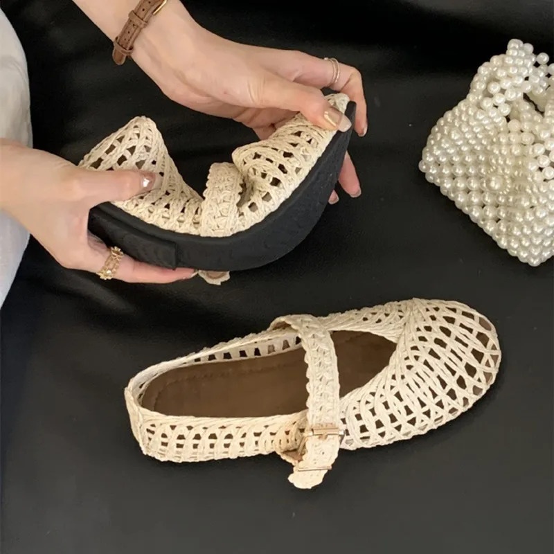 Summer Breathable Hollow out Weave Women Ballet Flats Fashion Mary Janes Soft Soles Walking Loafers Casual Girls Shoes 260626 - view 4