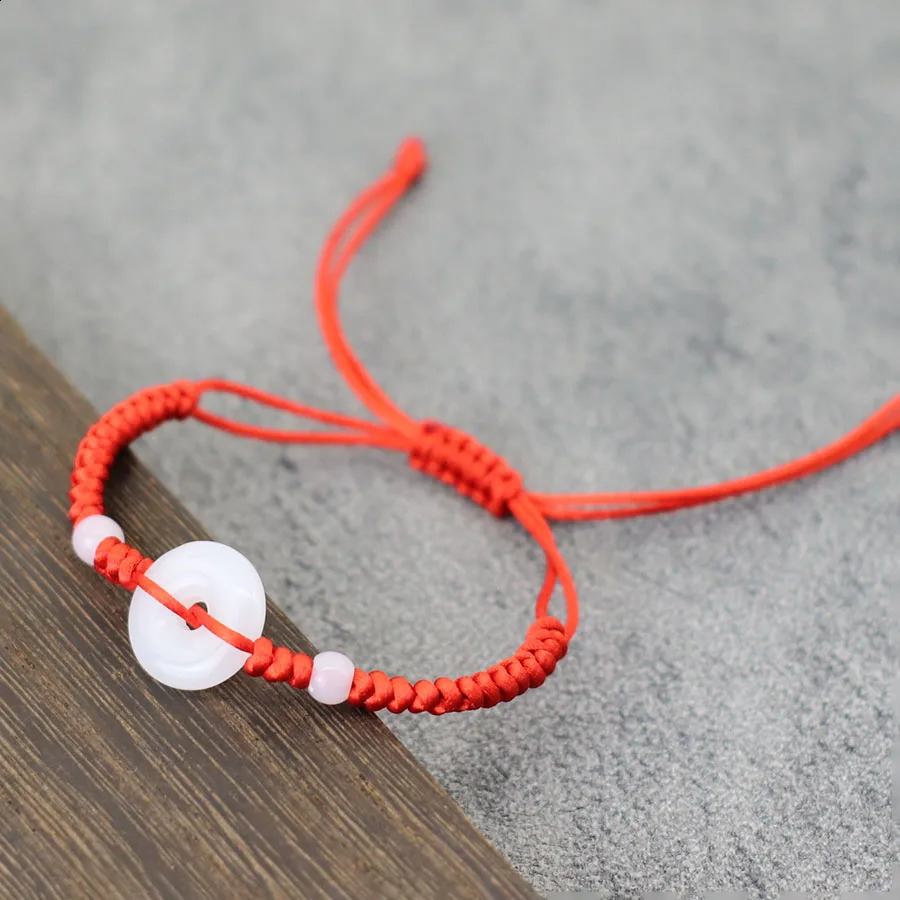 Braided Red Rope Bracelet White Jade Men Women Amulet Peace Buckle Friendship Couple Lucky Hand Year Gift 260617 - view 6