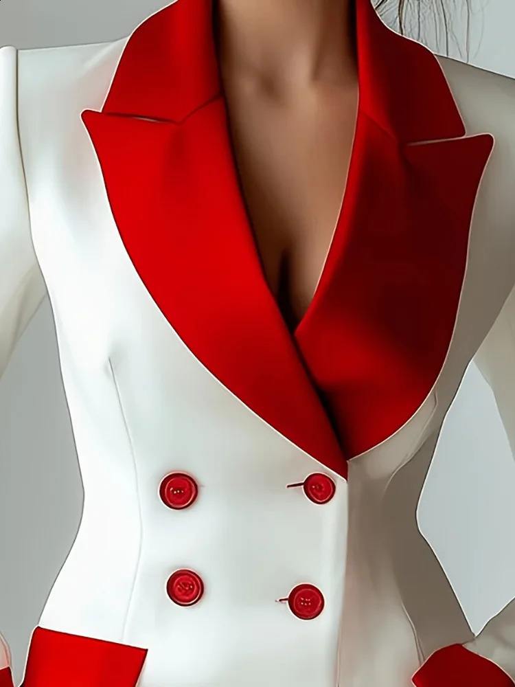 Womens High Street Fashion Blazer Spring Summer Long Sleeve Button Patchwork Jacket Notched Collar DoubleBreasted Ladies Coat 260625 - view 3