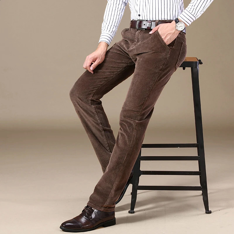 Autumn Corduroy Pants Mens Cotton Thick Slim Straight Elastic Business Casual Trousers Fashion Khaki Male Clothes 260626 - view 4