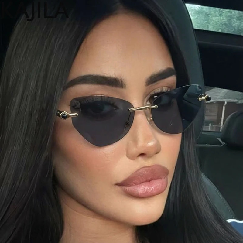 Sexy Cat Eye Punk Rimless Sunglasses Women 2026 y Retro Steampunk Polygon Sun Glasses For Ladies Fashion Shades UV400 260626 - view 4