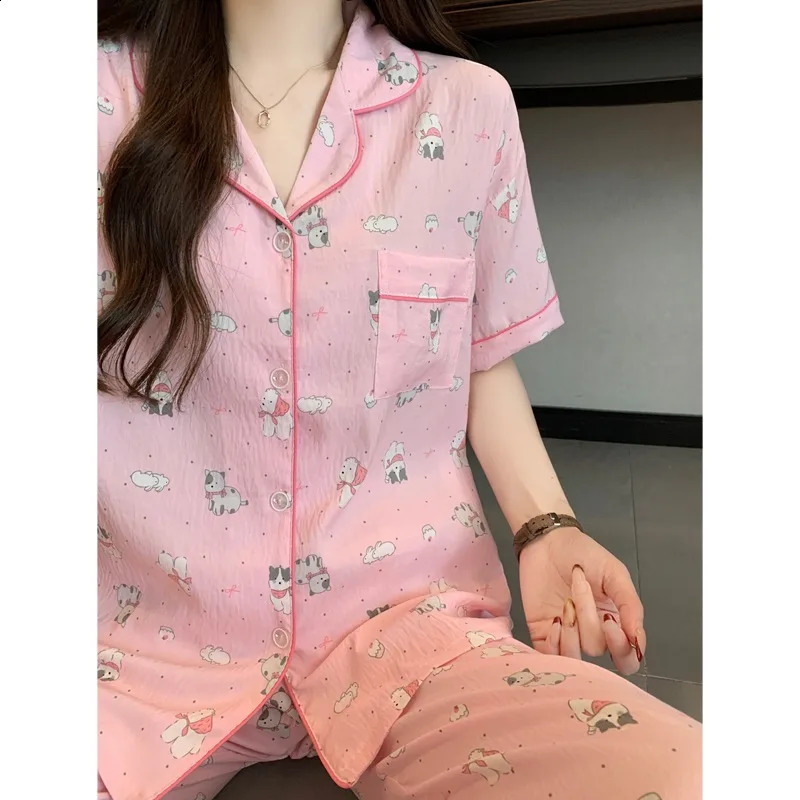 Harajuku Style Kawaii Sleepwear Loungewear 2 PC Set Cartoon Bear Print Cute Casual Womens Pajamas Summer Short Sleeve Homewear 260625 - view 3