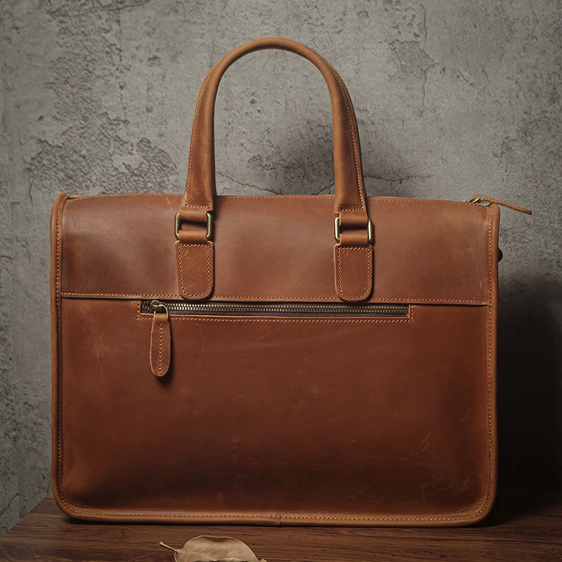 Mens Executive Briefcase High Quality Leather Business Handbag Retro Original Cowhide Shoulder Bag For 15 Inch Laptop y260611 - view 4