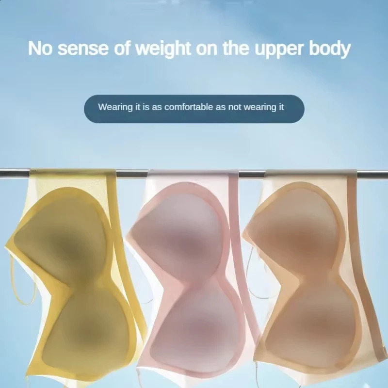 3PCS UltraThin Breathable Ice Silk Top Bras Womens Bustier Underwear Seamless Back Halter Vest Wrap Wireless Solid Color 260626 - view 6