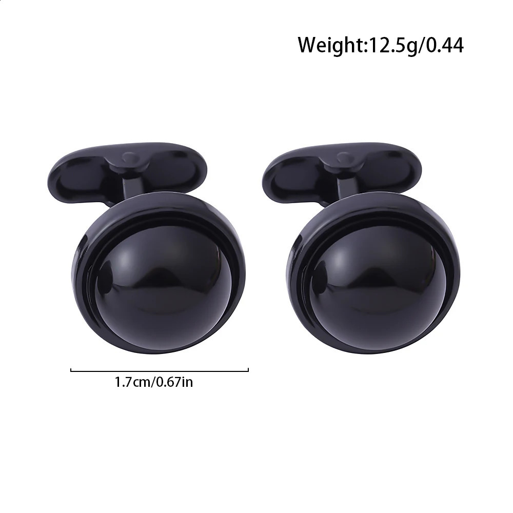 2Pcs/Set Punk Pure Black Round Mens Cufflinks Darkness Hemispherical n Whale Back Closure Cuff Button 260626 - view 7