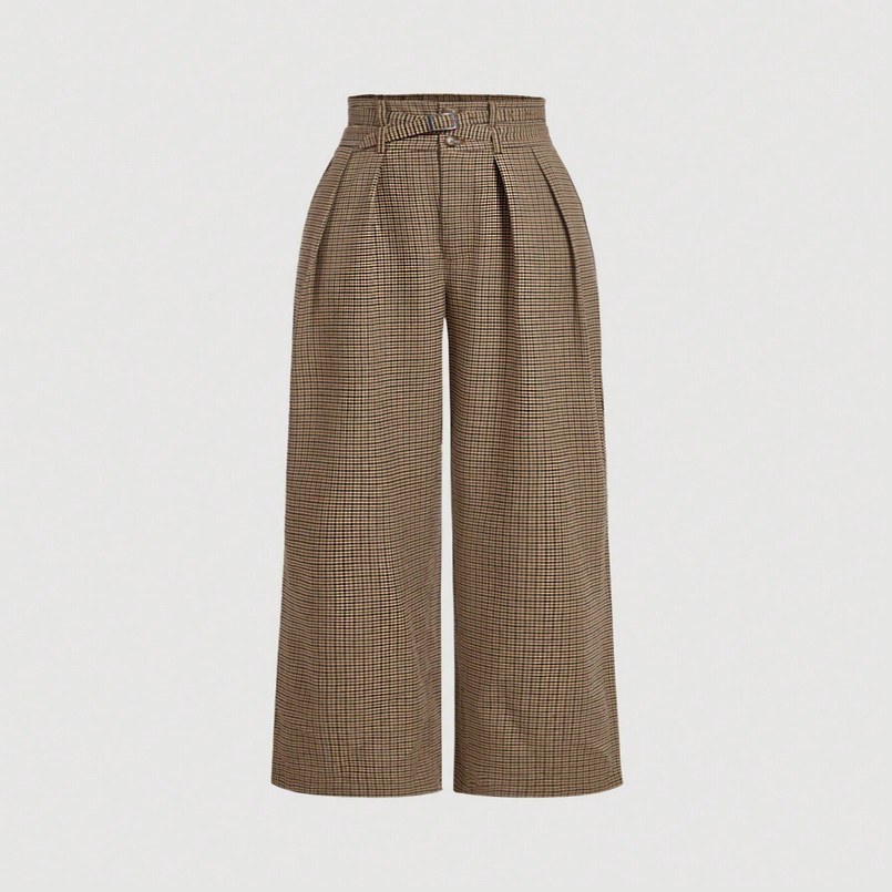 Womens plaid wideleg trousers retro highwaisted casual cargo style with belt 260625