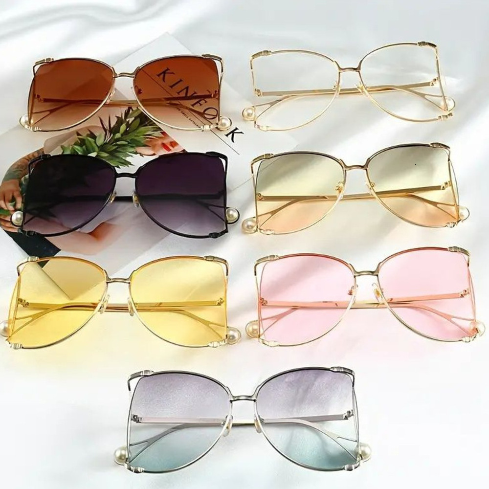 Fashion Oversized Frame European And American Pearl Hollow Sunglasses Trendy Irregular Metal Women UV400 AC Lens Non Polarized Fashion Shades For Driv - view 5