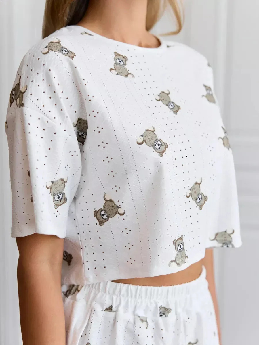 Summer Sleepwear Womens Twopieces Pajamas Set Breathable Printing Casual Short Sleeved Tops and Shorts Sets Loungewear 260625 - view 5