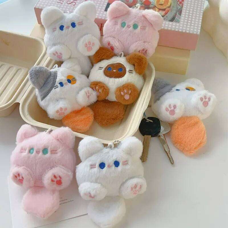 1-4pcs Cute Plush Small Cat Doll Keychain for Couple Soft Cotton Stuffed Animal Keyring Backpack Pendant Decoration Student Gift 26Y0626 - view 7