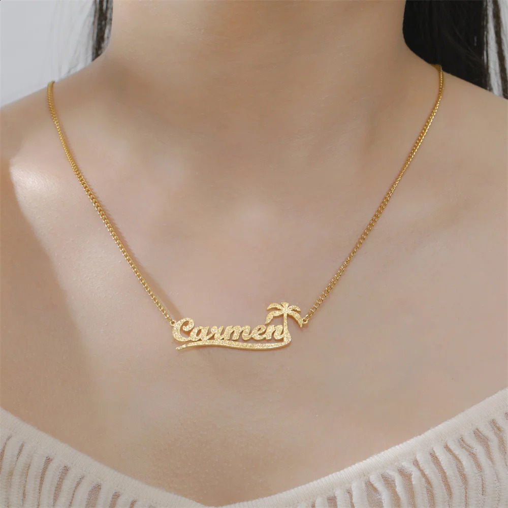 My Shape Custom Name Sparkling Necklaces Stainless Steel Customized Bling Frosted Pendants Personalized Chain Jewelry Gifts 260615 - view 6