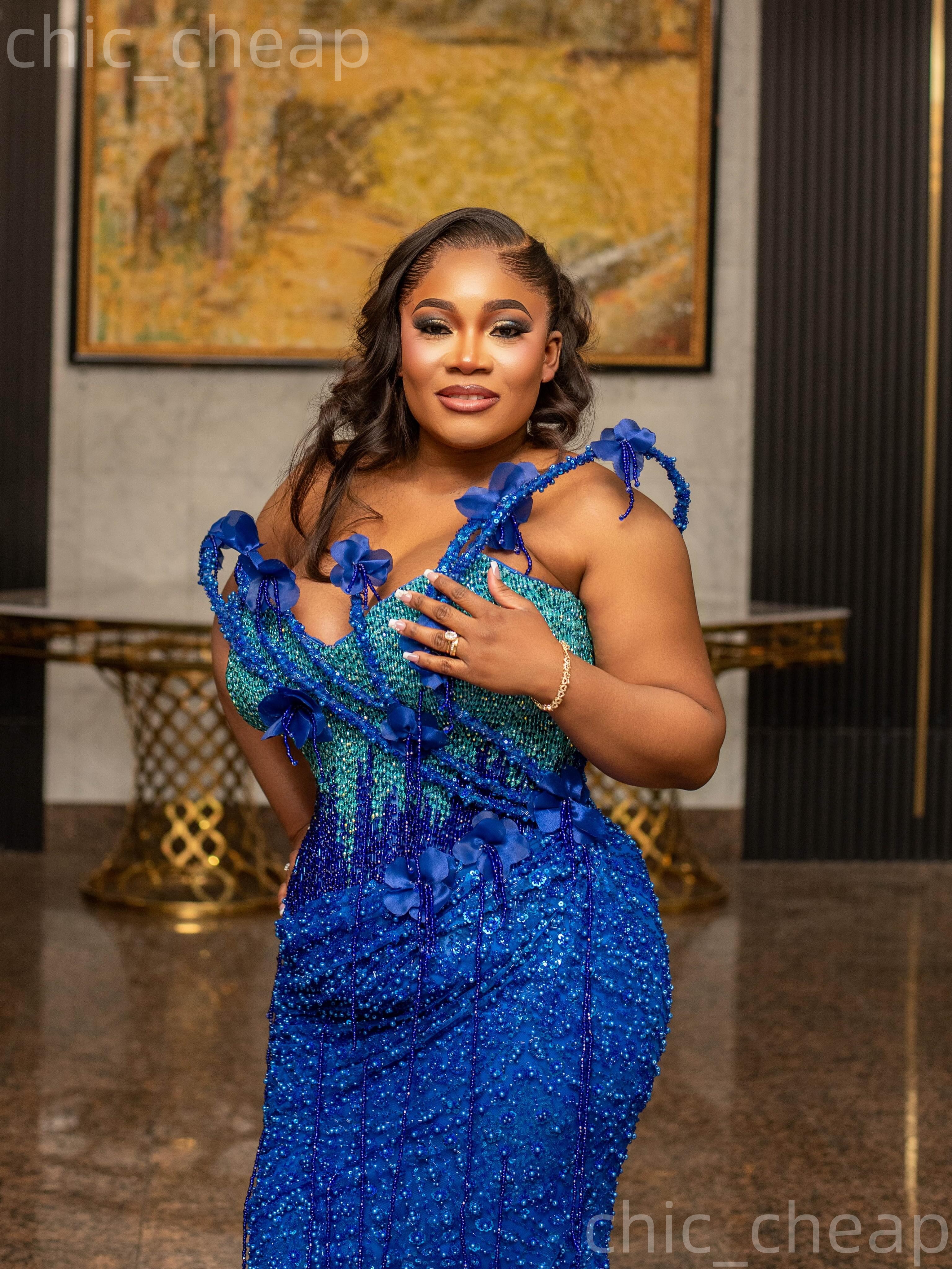 Aso Ebi Royal Blue Mermaid Prom Dress 2026 Evening Dress Beaded Flowers Tassels Sequined Birthday Formal Women Pageant Party Gowns Long Dinner Dresses - view 3