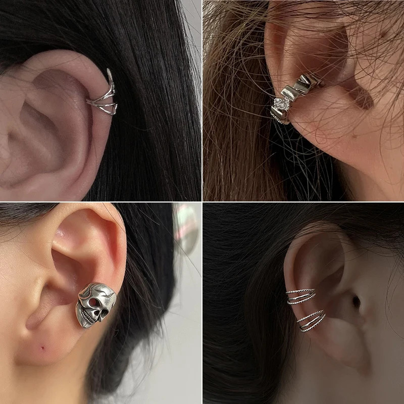 Europe Simple Square Skeleton Earrings For Women Silver Color Punk Style No Piercing Ear Cuff Party Jewelry Accessories Gifts 260623