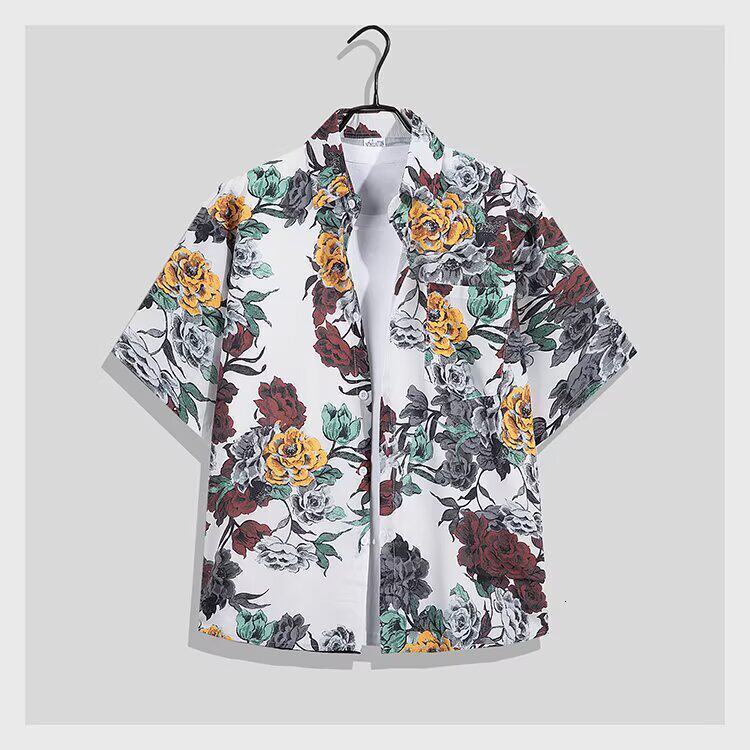 Vintage floral shirt for men and women Hawaiian style casual and stylish loose-fitting couples top beach ice silk shirt - view 4