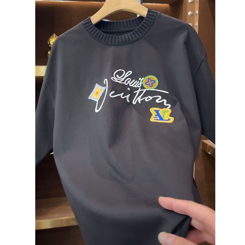 2026Summer Letter Clover Embroidery Slightly Elastic Simple Men's Round Neck Couple T-Shirt Trendy Fashion Short Sleeve Stylish - view 3