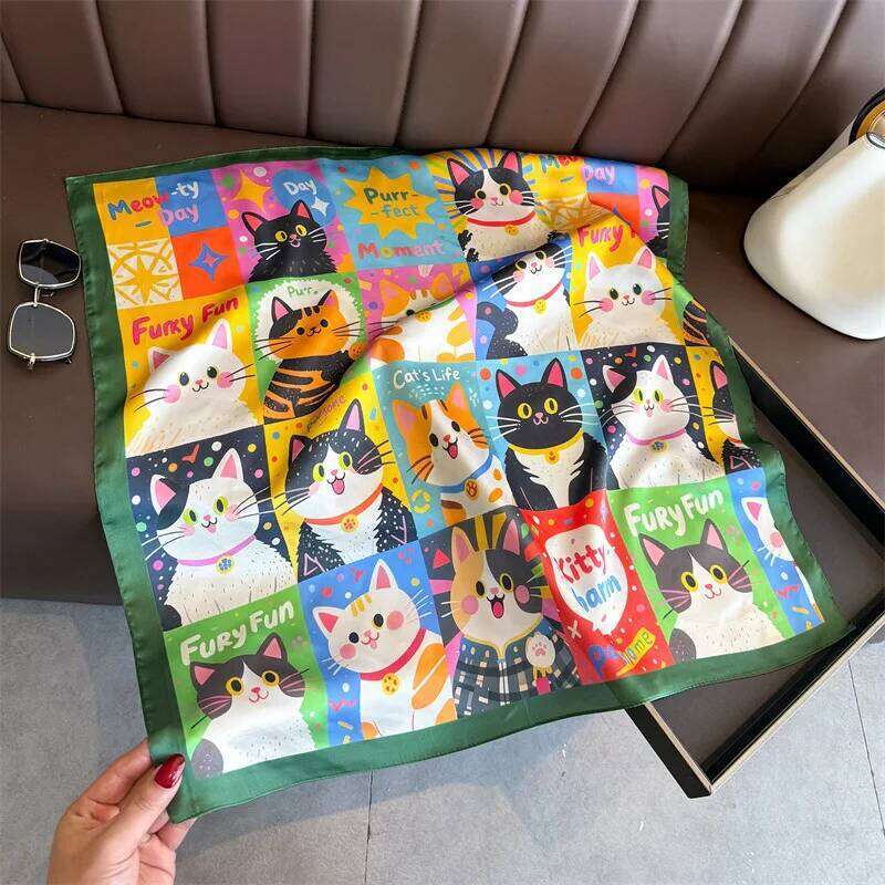 2026 New Imitation Silk Square Scarf Women Animal Cat Printed Fashion Accessories Hairband Foualrd Bandana Neckercheif 26Y06226 - view 7
