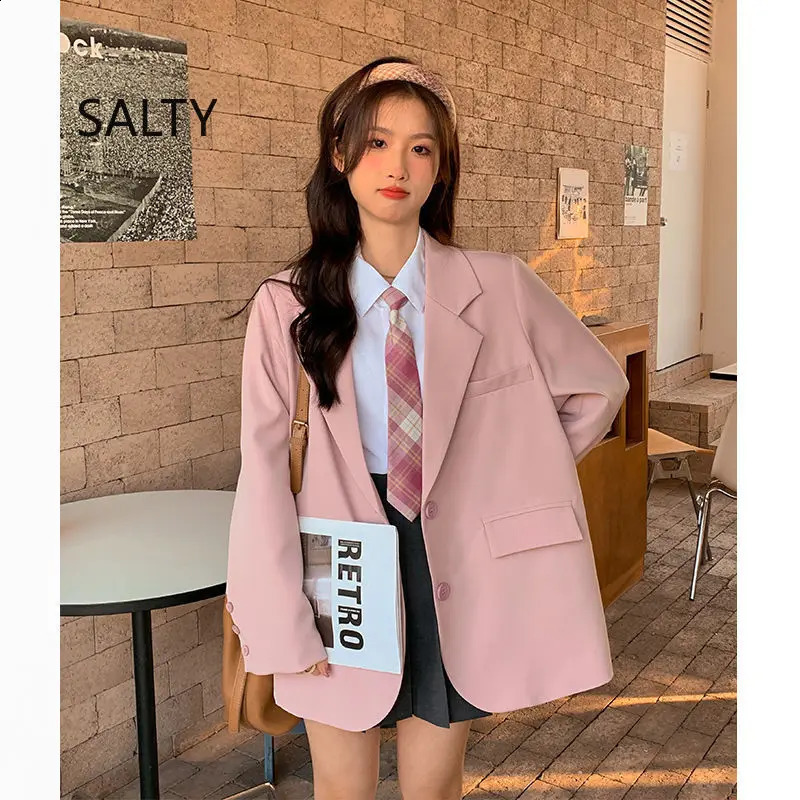 Pink Blazer Women Spring Korean Loose Student Jacket Woman Solid Office Elegant Blazers Female 260625