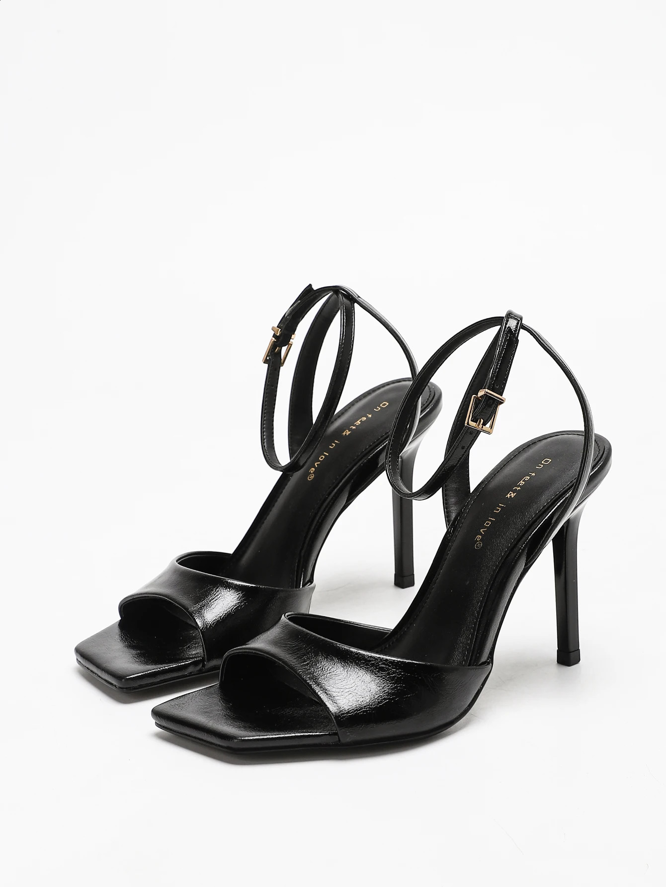 Classic Black Ankle Strap Stiletto Heels Square Toe Open HighHeels Womens Versatile Dress Shoesfor All Occasions 260626 - view 1