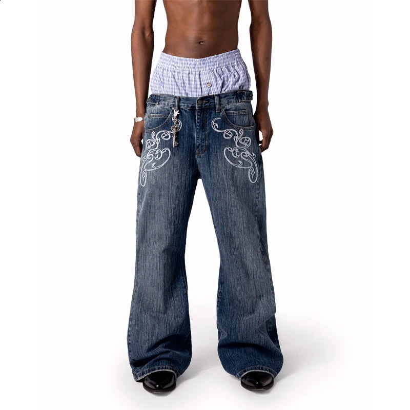Y2k Blue Opening Bootcut Jeans Vintage Washed Embroidery Men Women Pants Harajuku High Street Streetwear Unisex Casual 260625 - view 4