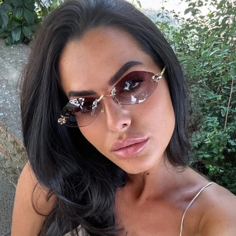 Fashion Rimless Polygonal Sunglasses women Trendy Gradient Lens Metal Shades y Small Rhombus Vintage Sun Glasses 260626 - view 5