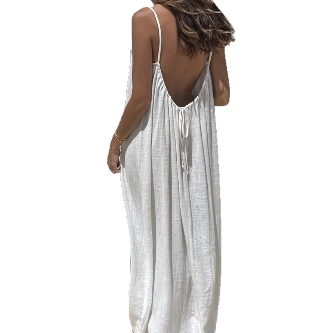 New womens strapless open-back loose-fitting long-length home dress with off-shoulder design - view 5