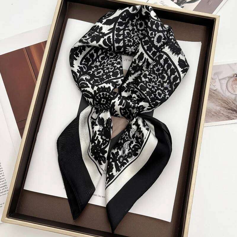 Fashion Bohemian Style Floral Print Womens Square Silk Scarf Satin Head Wrap Tropical Leaf Flower Design Scarves Bandana Hijab 26Y06226 - view 6