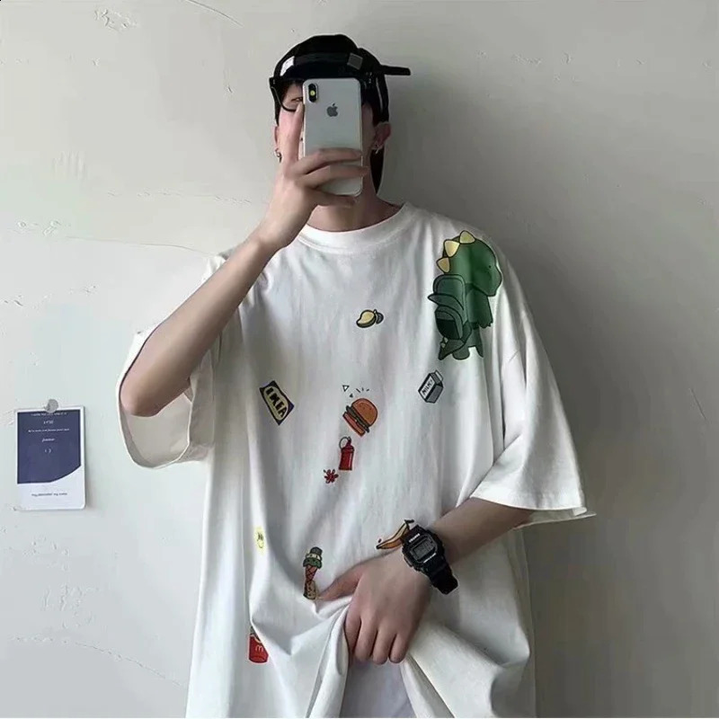 M-8XL Men Oversized Korean Fashion Loose American Cute Dinosaur Print Versatile Trend Couple Outfit 260626 - view 5