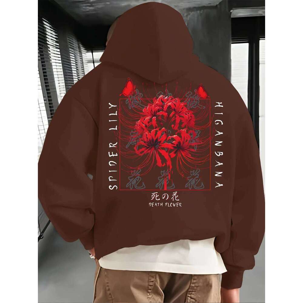Unisex floral print hooded sweatshirt with drawstring kangaroo pocket comfortable casual and stylish hoodie W260626 - view 6