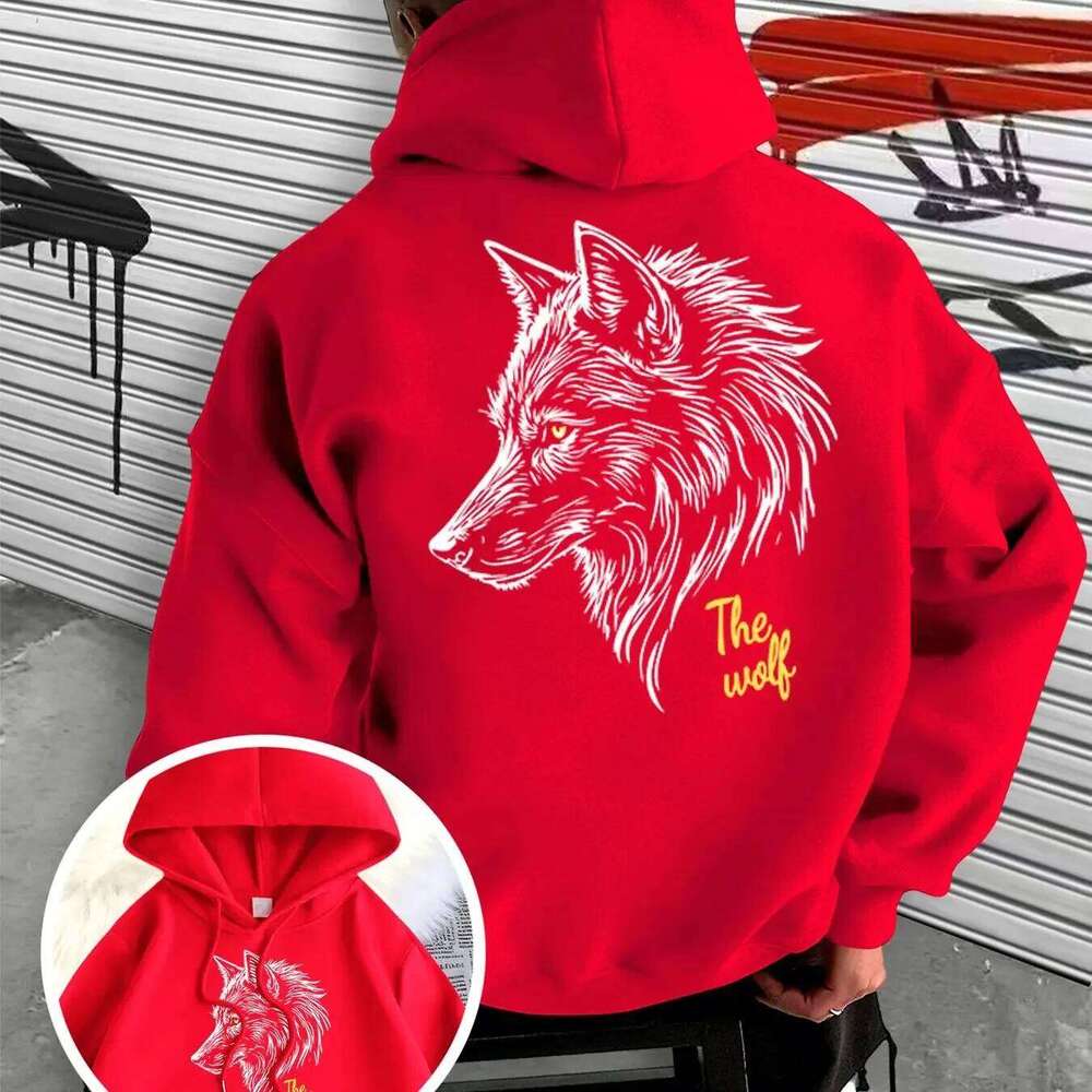 Men's Warm and Thick Winter Wolf Print Hoodie - Autumn/Winter Casual Outdoor Wear Unisex Holiday Gift W260626 - view 7
